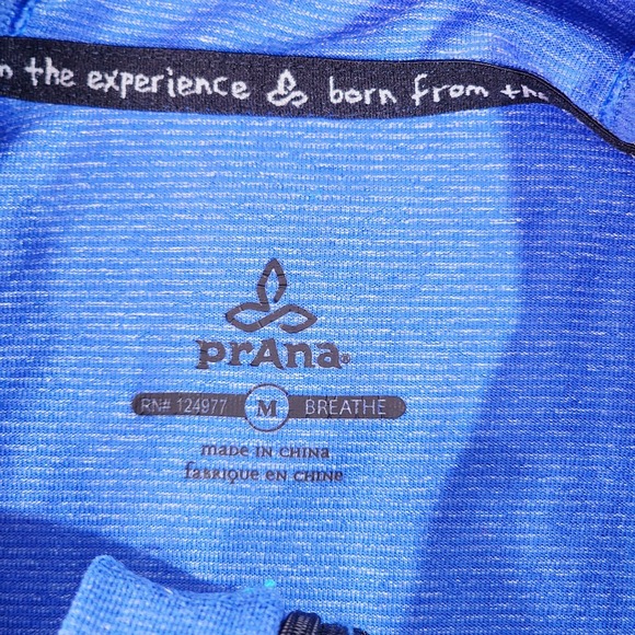 Prana Breathe Performance Hoodie Mens Medium Blue 1/4 Zip Pullover Thumb Holes - Picture 12 of 12